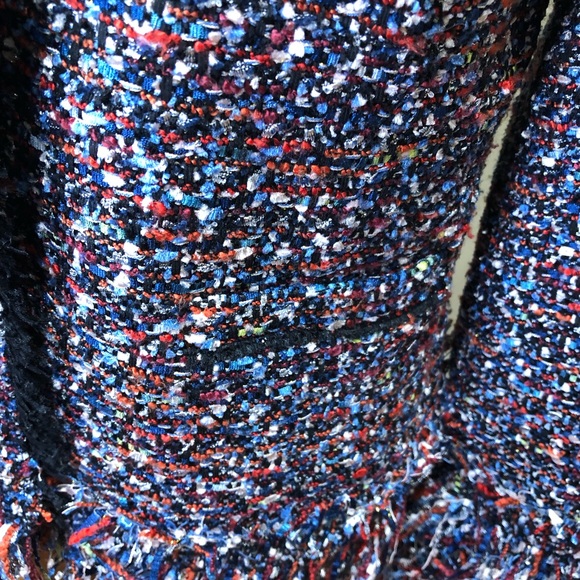 Ann Taylor Fiesta Multicolor Fringe Tweed Blazer Jacket Blk Red Blue Small Tall - Picture 5 of 10